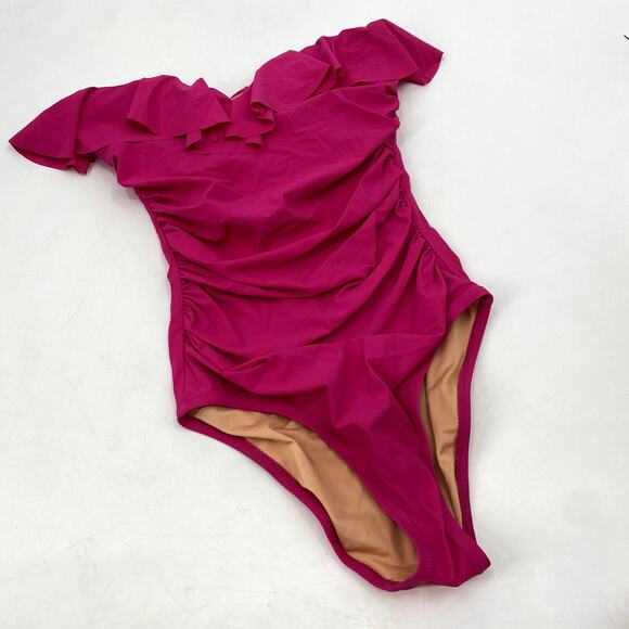 J. Crew pink ruffle one piece swimsuit - Picture 2 of 4